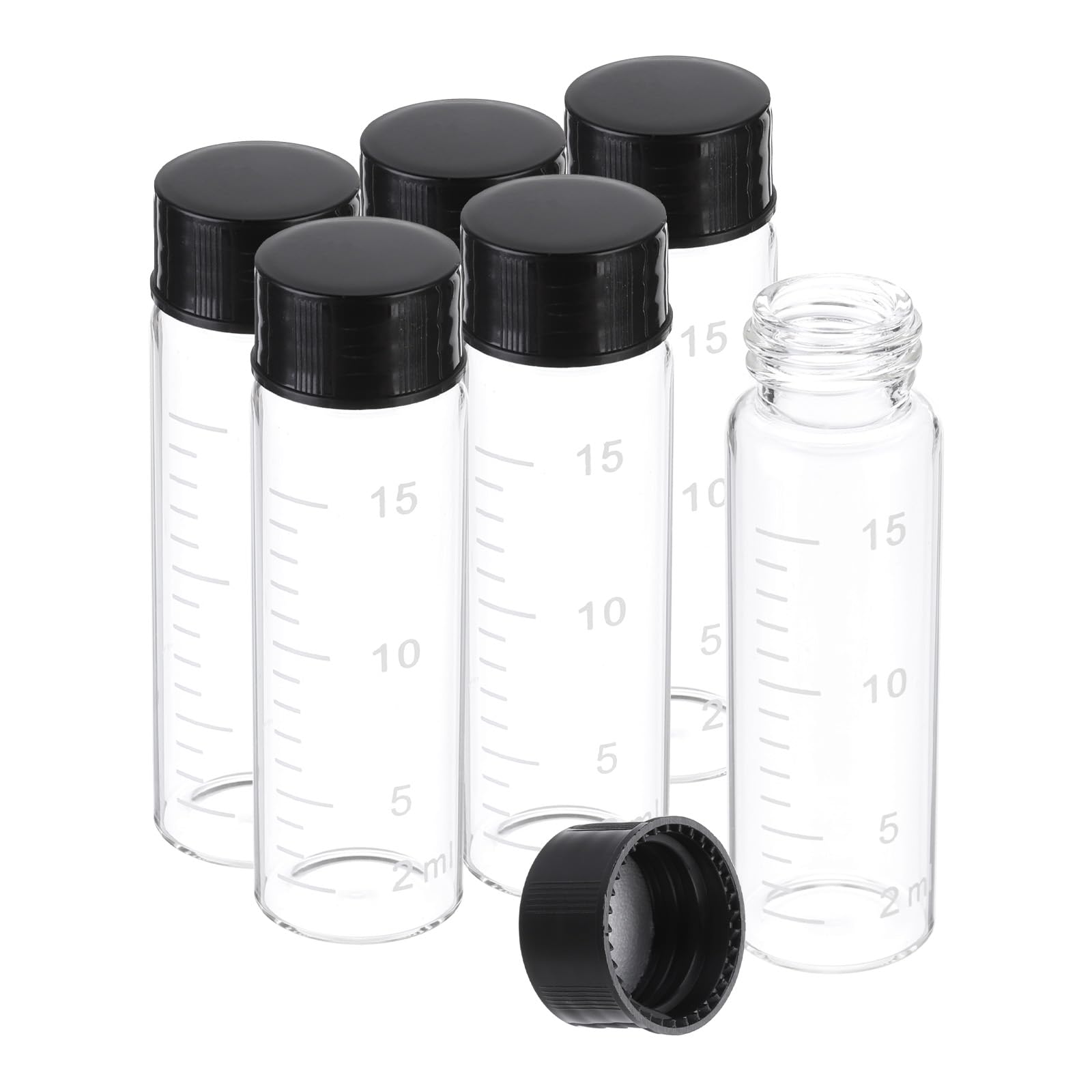 PATIKIL 6pcs 15ml Small Clear Glass Vials with Black Screw Cap, Borosilicate Glass Graduated Sample Bottles for Solid Liquid Powder Storage