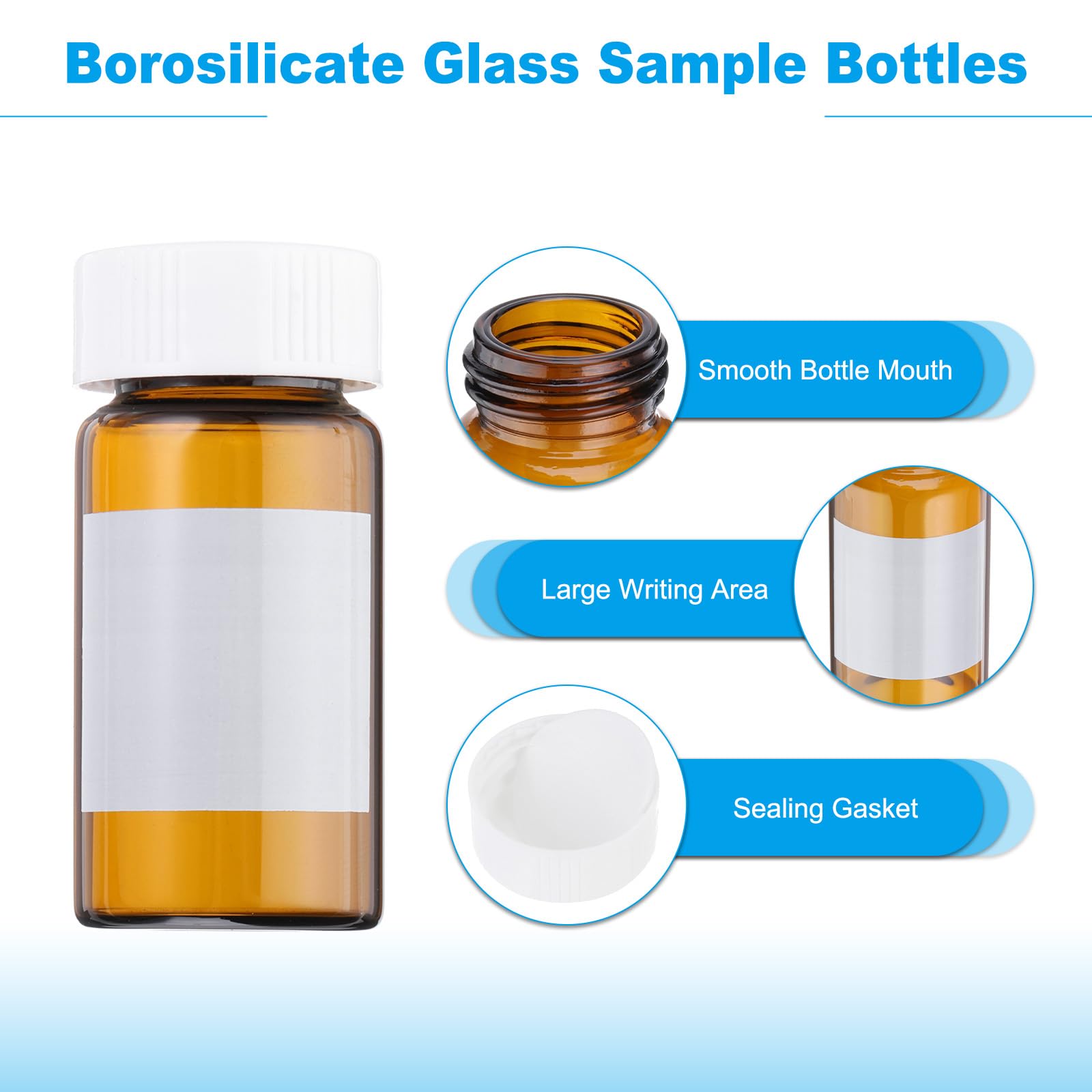 PATIKIL 6pcs 20ml Small Brown Glass Vials with White Screw Cap, Borosilicate Glass Sample Bottles with Writing Label for Solid Liquid Powder Storage