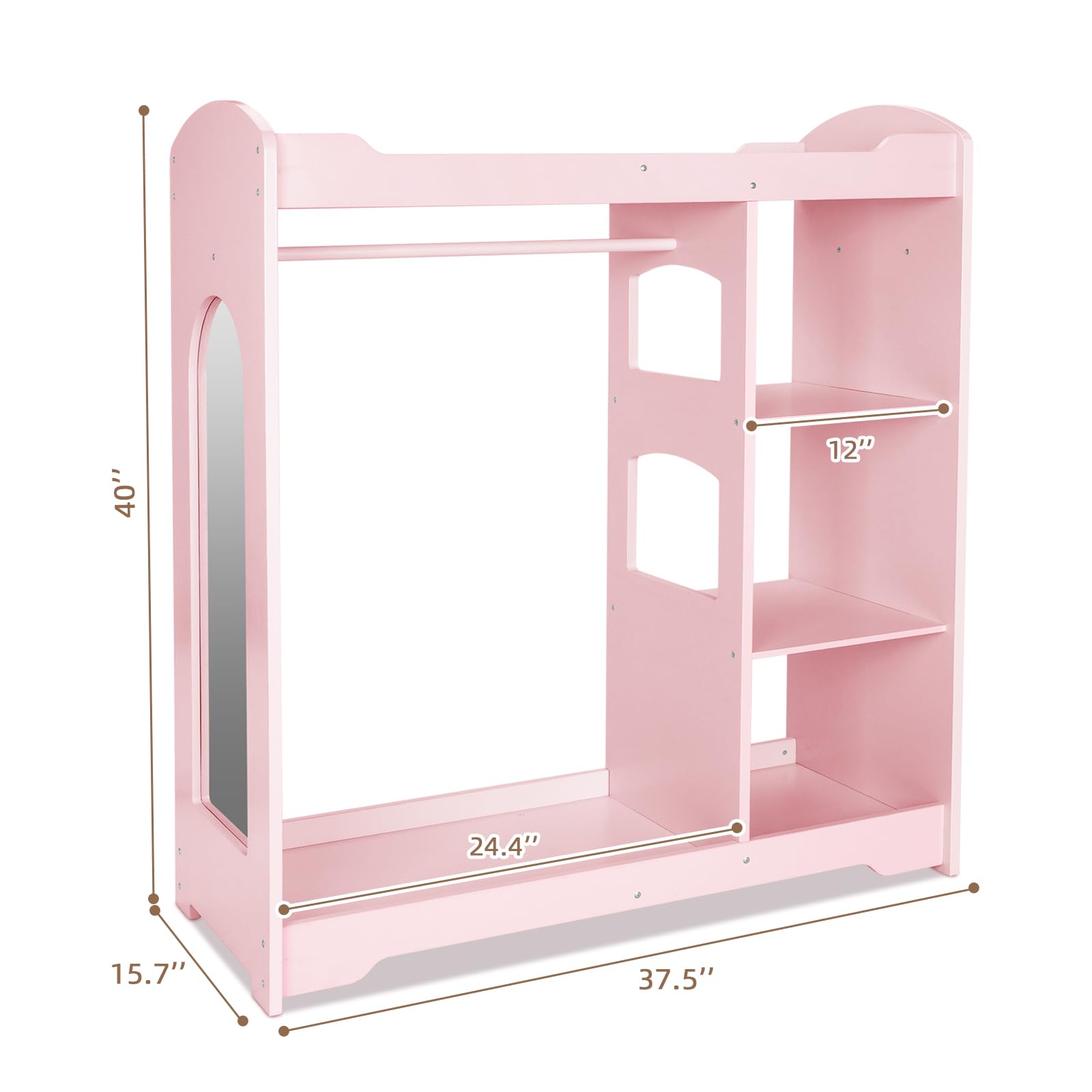 OOOK Kids Clothing Rack and Armoire with Mirror, Appropriate Height Kids Dress up Storage with Anti-tip Device, Helping Children Manage Own Clothes, Nice Dressers for Kids Room, Nursery