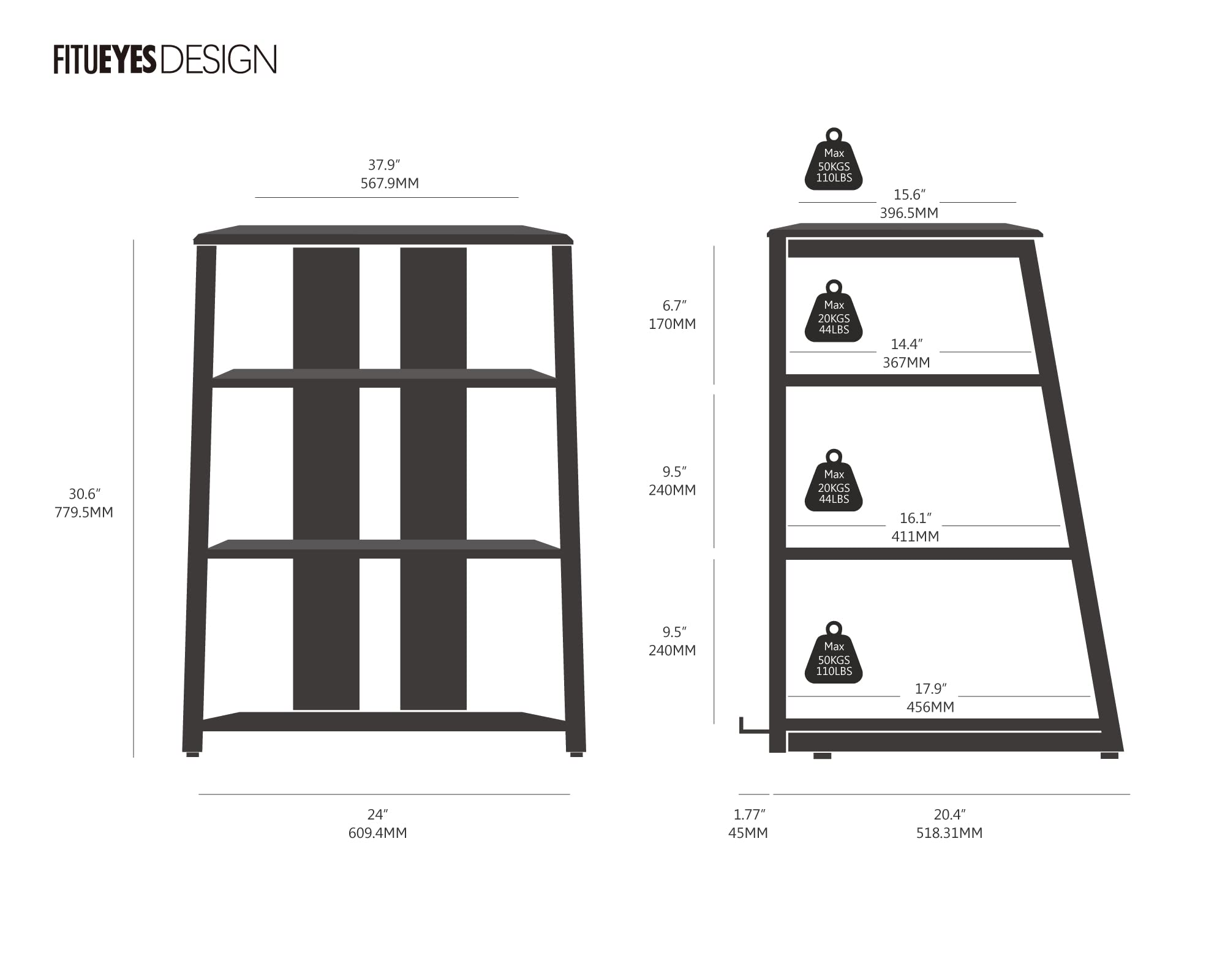 FITUEYES Design 4-Tier AV Media Stand with LED Lights, Wooden Stereo Cabinet, Audio Rack Tower with Adjustable Shelves, Small AV Component Entertainment Stand, Khaki