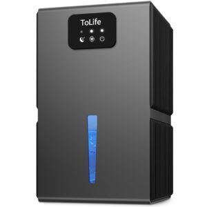 tolife dehumidifiers for bedroom, 95 oz dehumidifier for room with auto shut off, sleep mode (950 sq. ft) portable dehumidifier for bathroom, home, basement, rv, 7 colors led light, grey