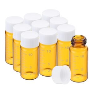 patikil 10pcs 10ml small brown glass vials with white screw cap, borosilicate glass graduated sample bottles for solid liquid powder storage