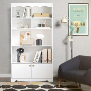 GarveeHome Bookshelf, 5 Tier Open Bookcase and Bookshelf, Modern Bookcase with Doors, Wood Bookcase Storage Organizer Shelf, 63 in Tall Display Storage Shelves for Bedroom Living Room Office, White