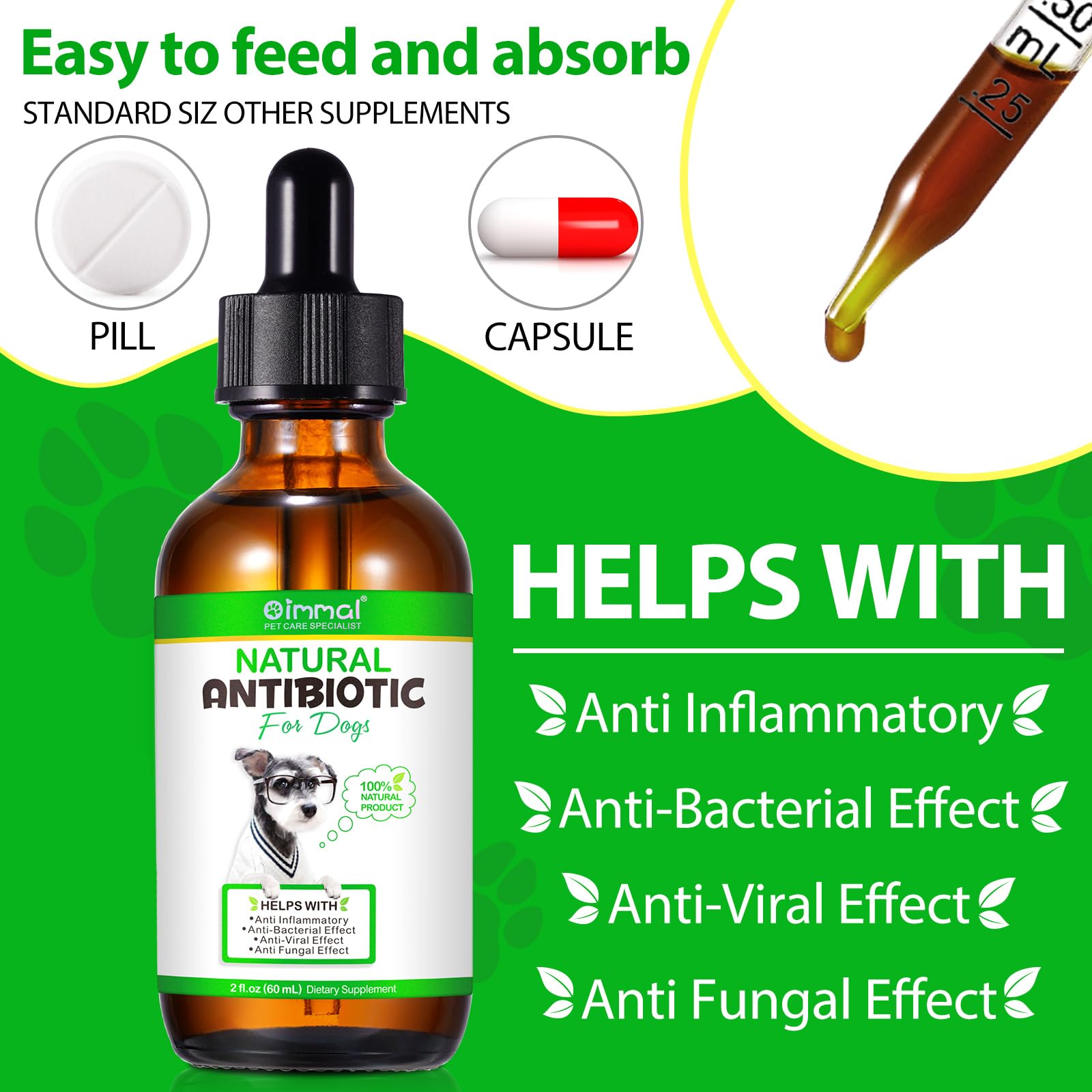 Generic Antibiotics for Dogs, Dog Antibiotics, Dog Supplies Antibiotics, Natural Dog Antibiotics Supports Dog Allergy and Itch Relief, Dog Multivitamin for Pets-60ml / 2 Fl Oz