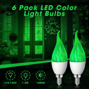 VIHOSE Halloween 6 Pack E12 LED Flickering Light Bulbs Candle Light Bulbs Chandelier Light Bulbs Fire Light Bulb LED Candle Bulbs for Christmas Xmas Party Porch Indoor Decoration(Green)