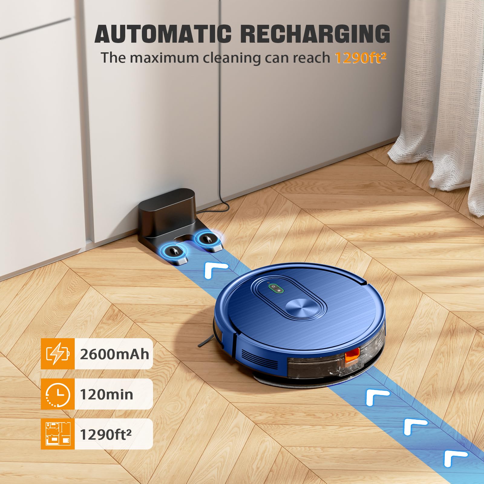 Robot Vacuum and Mop Combo, 2 in 1 Mopping Robotic Vacuum with Schedule, App/Bluetooth/Voice, Max Suction 3200Pa, Self-Charging Robot Vacuum Cleaner, Slim, Ideal for Pet Hair, Hard Floor, Carpet