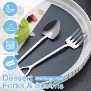 OT-NVWOZR 12PCS Dessert Spoons and Forks Set, Stainless Steel Shovel Shape Ice Cream Spoons, Mini Shovel Spoons for Coffee Yogurt Cake Fruit, Unique Silverware for Home Cocktail Appetizer Party