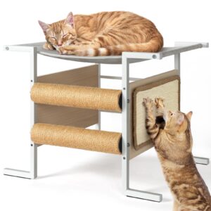 lomivra elevated cat bed with cat scratching post and cat scratcher,cat bed for desk,small cat tree tower stand,cute cat condo for kittens medium cats for small space