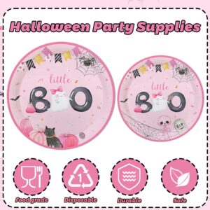 MEHOFOND Little Boo Baby Shower Decorations for Girl, Halloween Tableware set 194Pcs, Halloween Plates and Napkins for Baby Shower, Little Boo Birthday Banner, Halloween Party Supplies , Serves 24