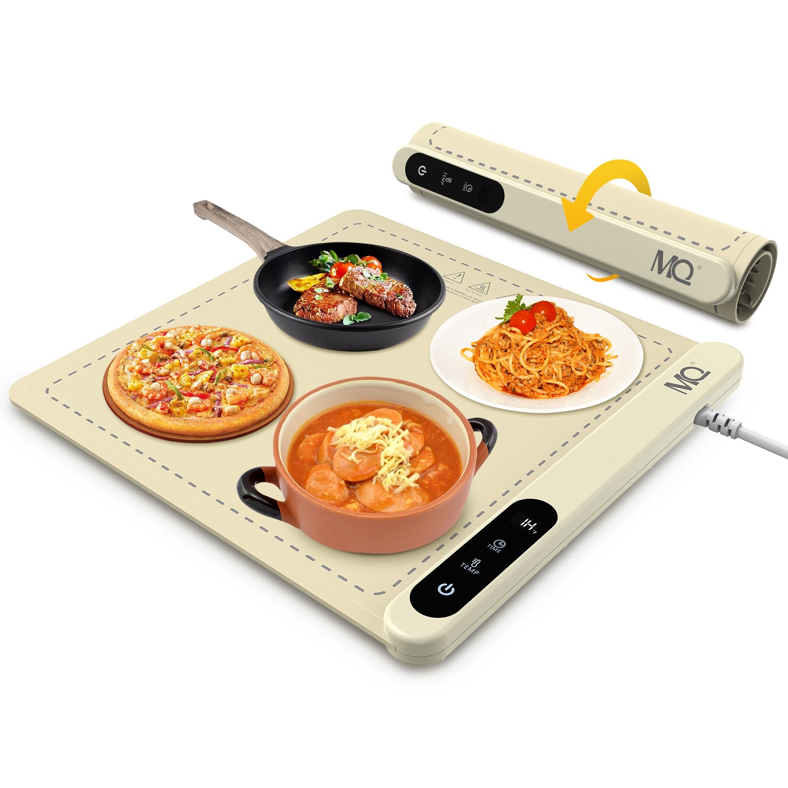 【Upgrade Graphene】 Warming Mat for Food - Food Warming Mat with 212°F Full Surface Heating,6 Temperature Settings And Timing Function, Roll Up Silicone Electric Warming Tray For Buffet(15.7"*14.5")