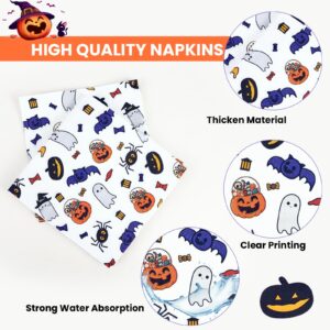 96PCS Happy Halloween Paper Plates and Napkins Set, Halloween Theme Party Decorations Set Include Paper Plates, Napkins, Forks Disposable Tableware Supplies for Kids Halloween Party, Serves 24