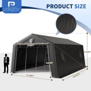 VONZOY 12'×20' Heavy Duty Carport,Car Canopy Portable Garage with Roll-up Zipper Door,Thick Shelter Storage Canopy Tent with All-Steel Metal Frame,Sunshade Waterproof for Motorcycle Car, Truck,SUV