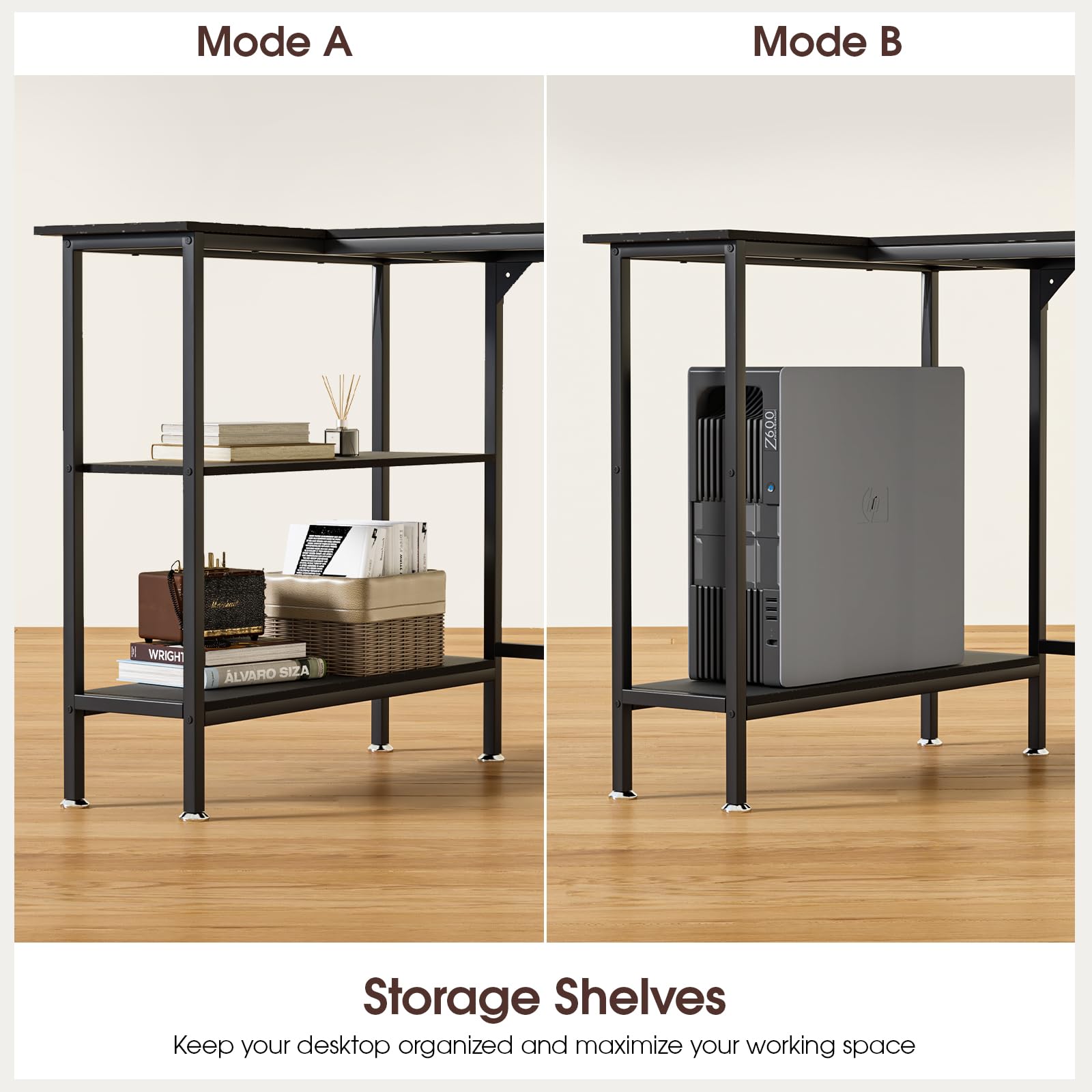 GZSHIYITECH 43" L Shaped Office Desk with Reversible Storage Shelves Can be Used as a Game Desk or Computer Desk Modern Design Corner Desk （Black）