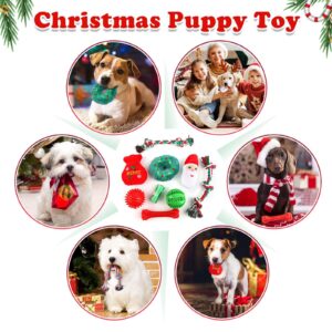 HOHOM Christmas Dog Toys, 9 Pack Luxury Puppy Chew Toy, Cotton Squeaky Plush Toys for Small Dogs, Durable Interactive Rope Treat Dog Ball and Bones, Rubber Teething Toys for Puppies Dogs