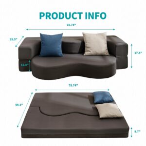 BALUS Futon Sofa Bed, Convertible Floor Sofa Bed with Faux Leather,Memory Foam Filled & Foldable for Easy Storage, Ideal for Living Room and Guest Room, Full Size, Dark Gray