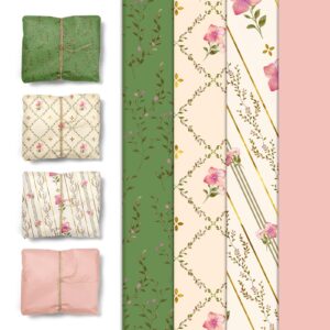 nicrohome eur 24 sheets sage green tissue paper, pink small gifts floral tissue wrapping paper for christmas crafts, flower bouquet wrap, wedding, bridal shower gifts bags (15 x 20 inch)