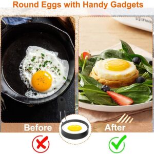 3.5 Inch Egg Rings for Frying Eggs and English Muffins, Stainless Steel Egg Rings with Foldable Handle 2 Pack, Round Egg Mold Circle Shaper with Extra Oil Brush for Cooking Breakfast Sandwich Burger