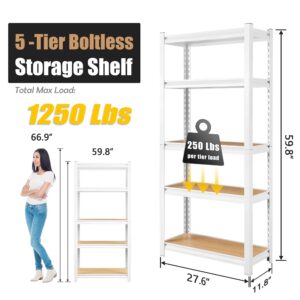 PrimeZone 27.6" W x 11.8" D x 59.8" H 5-Tier Adjustable Book Shelf - Modern Standing Open Bookshelf, Display Bookcase Storage Shelves Organizer for Living Room, Bedroom, Sturdy, Office, White