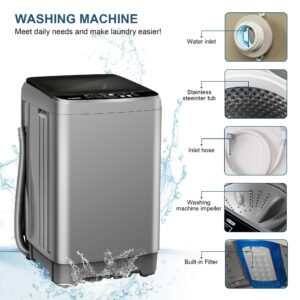 rosmena Automatic Washing Machine, Portable 25 LBS Full Washing Machine with LED Display & 10 Programs & 8 Water Levels Selections & Drain Pump, Compact Laundry Washer for Apartment, Dorm, Grey