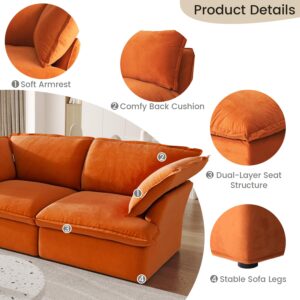 WJShome 122.82" Cloud Modular Sectional Sofa, Velvet Sectional Couches for Living Room,3 Seats Living Room Sets,Cushion Covers Removable& Replaceable, Orange