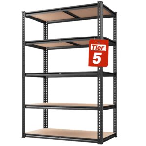 reibii 2020lbs storage shelves 5 tier garage shelving heavy duty 72" h x 35.55" w x 16" d adjustable metal shelving unit for garage shelves utility rack shelf for basement pantry closet shelves,black