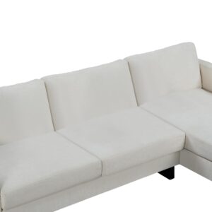 Favfurish Sectional, Convertible L-Shape Sofa Couch with Reversible Armrests,Solid Wood Frame,Chaise Longue,USB Function,for Living Room, Apartment,Studio,Cream White, 100