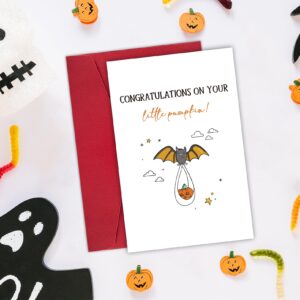 Ulbeelol Cute Baby Shower Card, Funny Baby Halloween Card, Congratulations on Your Little Pumpkin