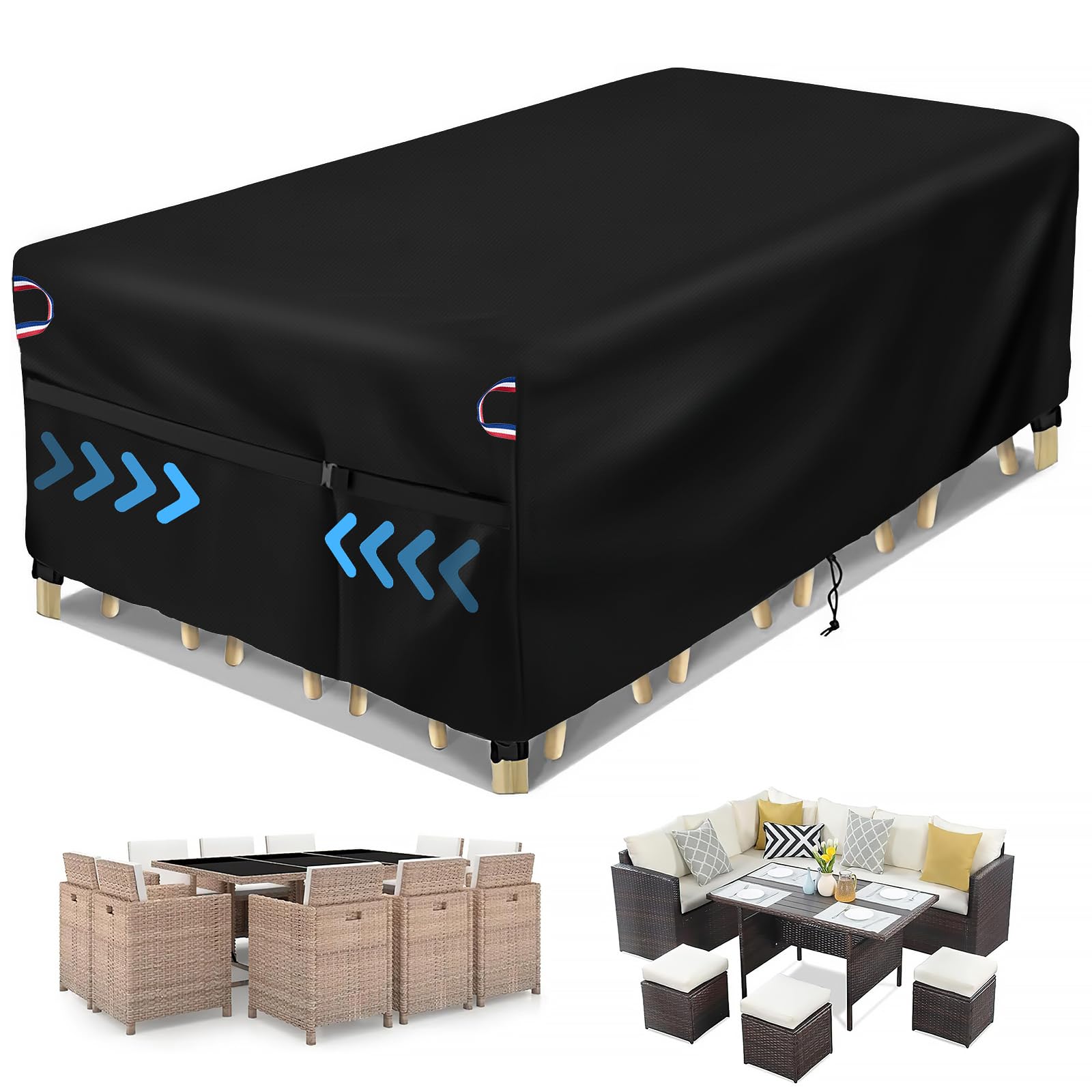 Iptienda Patio Furniture Cover, 99inch Outdoor Furniture Sets Cover Waterproof for Outdoor Couch and Sofa Sectional and Table Rectangular, Black- 99"L x 78"W x 32"H