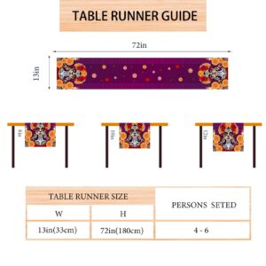 Linen Dia De Los Muertos Table Runner 72 Inches Long Day of The Dead Tablecloth Mexican Fiesta Themed Party Decorations and Supplies for Home Kitchen Dining Room Table