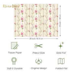 NICROHOME EUR 24 Sheets Sage Green Tissue Paper, Pink Small Gifts Floral Tissue Wrapping Paper for Christmas Crafts, Flower Bouquet Wrap, Wedding, Bridal Shower Gifts Bags (15 X 20 Inch)