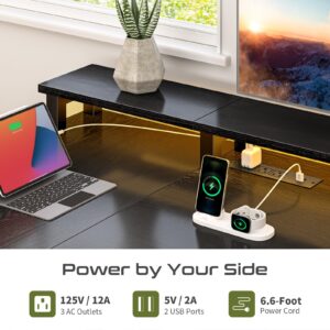 Yoobure L Shaped Desk with Drawers, Gaming Desk with LED Lights & Outlets, 75" Reversible Computer Desk with Storage File Cabinet & Printer Stand, Corner Desk Office Desk with Dual Monitor Stand Black