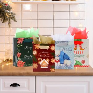 Nihuecne 12 Pack Christmas Gift Bags with Tissue Paper, 6" Small Holiday Gift Bags with Handles for Christmas, Holiday Party,12 Designs (5 x 6.25 x 2.9 In)