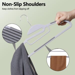 SUPER DEAL 50 Pack Coat Hangers, Heavy-Duty Plastic Suit Hangers, S-Shaped Opening Non Slip Slim Clothes Hangers with Lateral Hooks and Rubber Pads 360 Degree Swivel Hook Space Saving, Grey