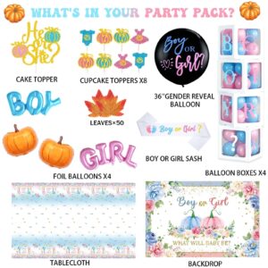 Fiesec Pumpkin Gender Reveal Decorations, Gender Reveal Party Decorations, Thanksgiving Fall Gender Reveal Decor, What Will Baby Be Backdrop Balloon Tablecloth Cake Cupcake Topper Sash Box 171 PCs