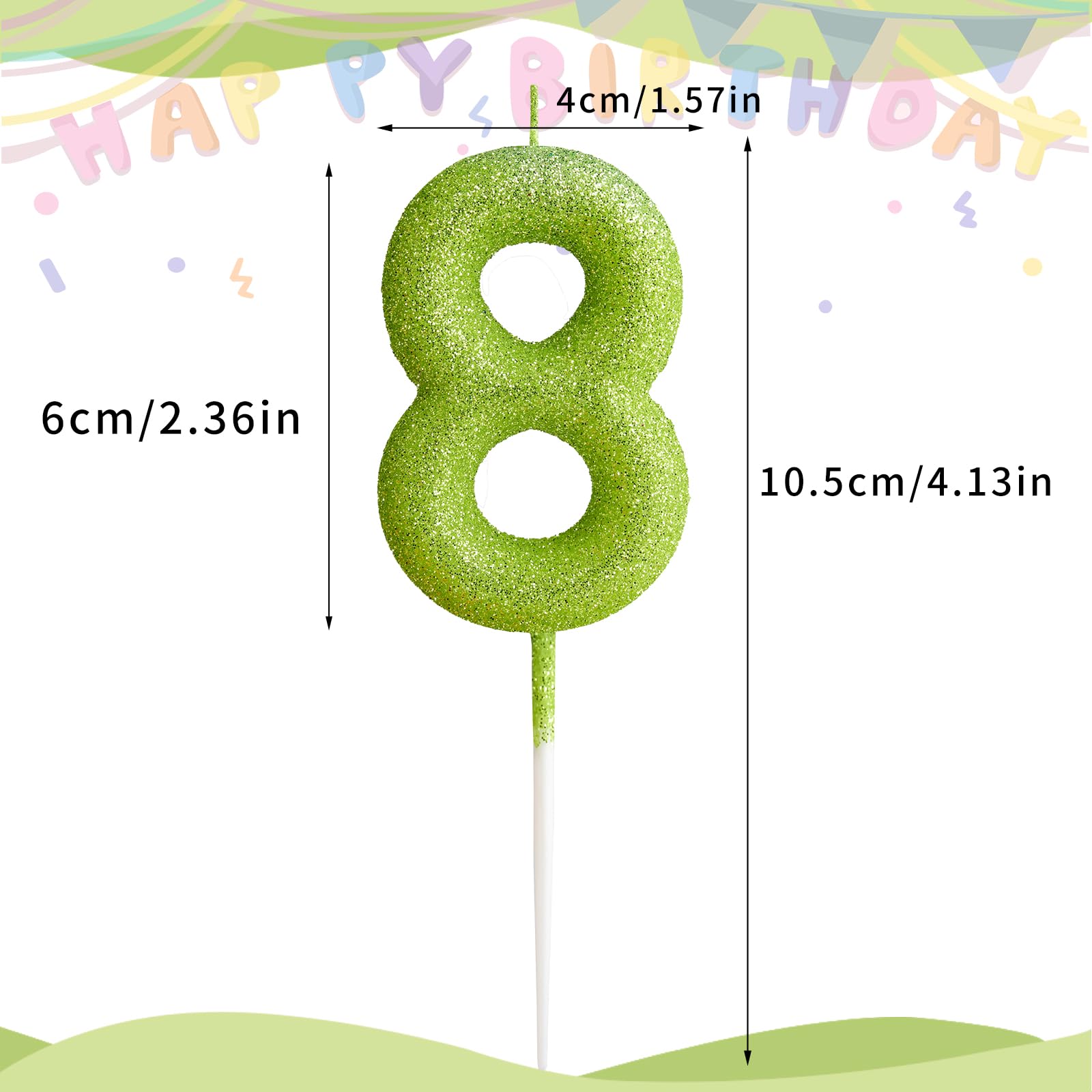 Cxryrzhe 9th Glitter Birthday Candles Green Number 9 Candle Birthday Cake Topper Decorations for Girls Kids Adults Birthday Party Wedding Anniversary Celebration Decor Supplies