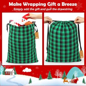 HRX Package Big Fabric Christmas Gift Bags 20x15 15x12inch, 6pcs Cotton Gift Wrapping Sacks Cloth Pouches for Xmas Presents Party Favor