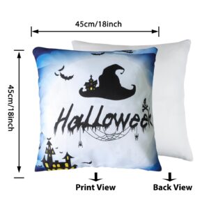 Mordx Halloween Pillow Covers Square 18x18 Set of 4,Fall Decorative Throw Pillow Covers Pillowcase for Happy Halloween Moon Night Bat Crow Spider Web