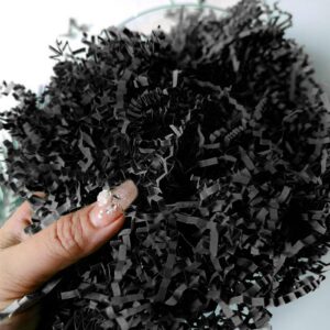 STEZHOU 4oz Black Crinkle Cut Paper Shred Filler great for Gift Wrapping, Basket Filling, Birthdays, Weddings, Anniversaries, Valentines Day, and other occasions