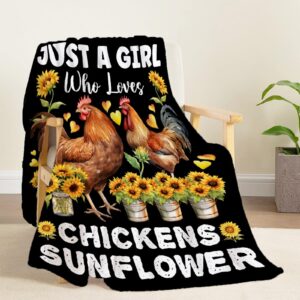 Just A Girl Who Loves Chickens Sunflower Blanket for Girls Sunflower Chickens Gifts for Women Soft Cozy for Couch Bed Sofa Living Room 40x50inches