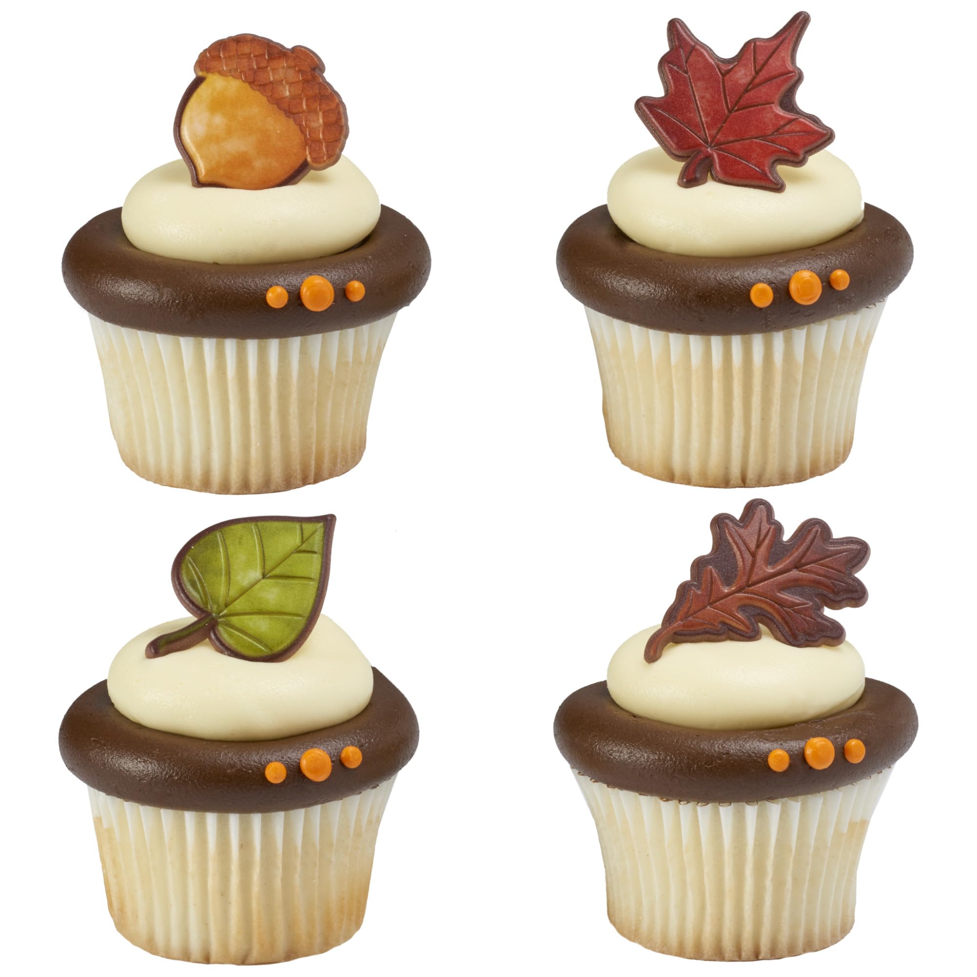 DecoPac Thankful For Fall Rings, Cupcake Decorations, Autumn Cupcake Toppers, Leaves & Acorns, Food Safe Cake Topper – 24 Pack