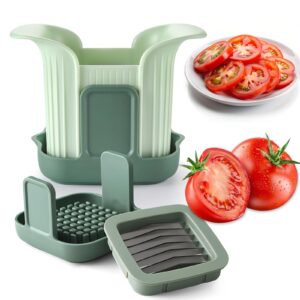 tomato slicer with base, fruit and vegetable slicer, stainless steel kitchen gadgets for tomato, 7 sharp blades sliced small multifunctional tool for potato, onion, grape