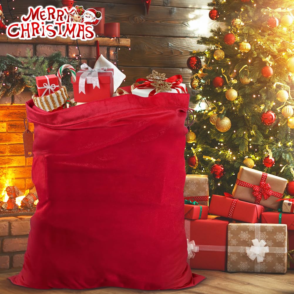 HRX Package Big Velvet Santa Bag, 31x28 Inch Super Soft Drawstring Christmas Gift Bag, Large Christmas Bags Cloth Sack for Presents