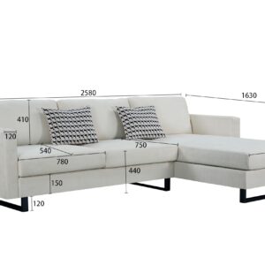 Favfurish Sectional, Convertible L-Shape Sofa Couch with Reversible Armrests,Solid Wood Frame,Chaise Longue,USB Function,for Living Room, Apartment,Studio,Cream White, 100