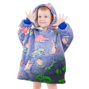 kivee cute wearable blanket hoodie kids toddlers dinosaur sweatshirt blanket with giant pocket glow in the dark dino hooded blanket girl boy birthday dinosaur gifts