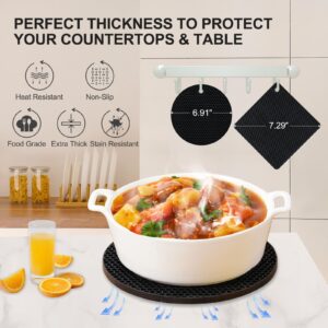 Yunlihua Silicone Trivet Mats, 4 Pack Hot Pads Pot Holders for Kitchen, Heat Resistant Non-Slip Trivets for Hot Dishes, Hot Pots and Pans, Countertop, Table, Food Grade Silicone & BPA Free, Black