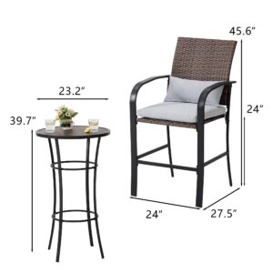 Orweiin Outdoor Bar Table Set for 2,Patio Bar Height Table and Chairs Set with Soft Cushions and Steel Frame,Khaki