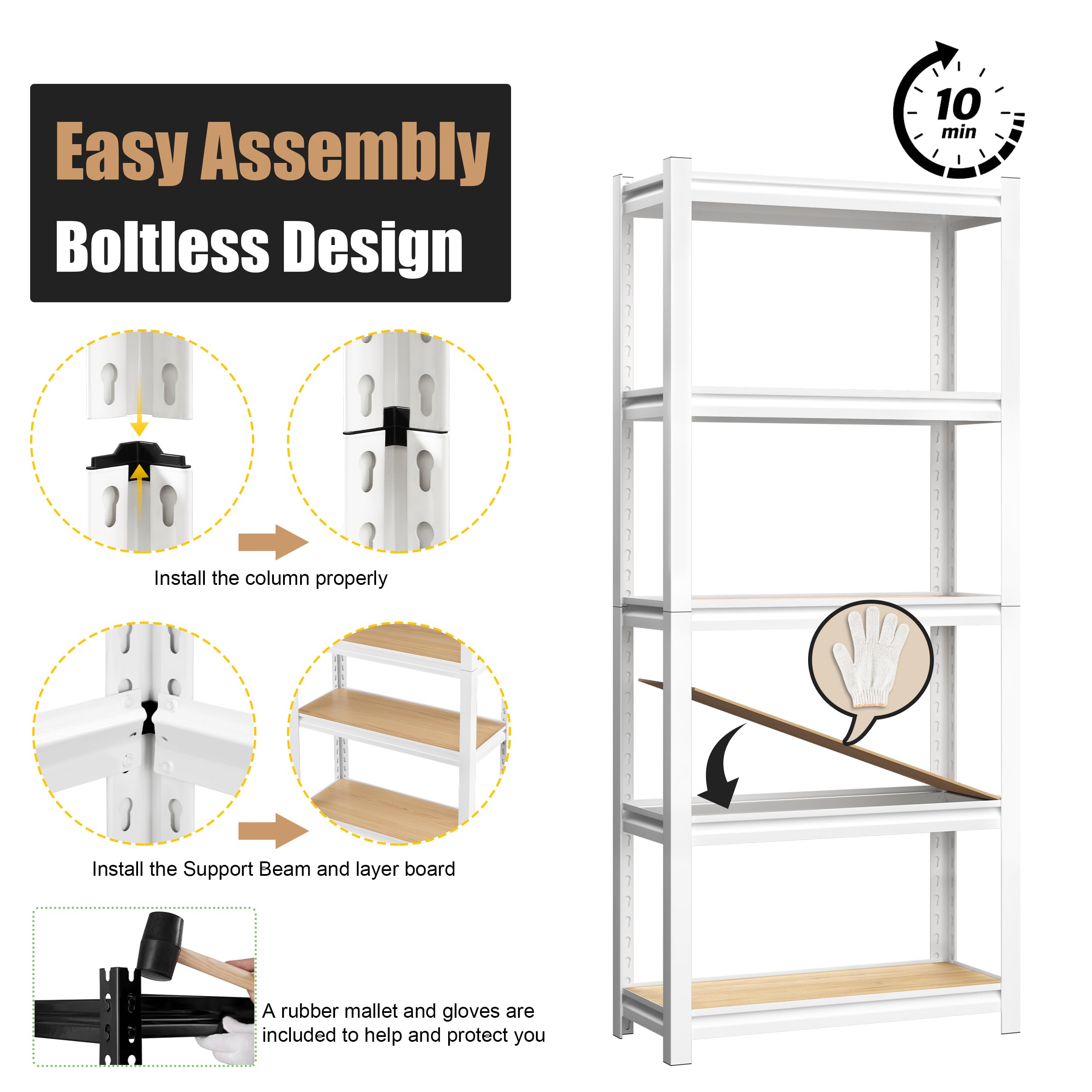 PrimeZone 27.6" W x 11.8" D x 59.8" H 5-Tier Adjustable Book Shelf - Modern Standing Open Bookshelf, Display Bookcase Storage Shelves Organizer for Living Room, Bedroom, Sturdy, Office, White