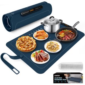 saker food warming mat, electric warming tary, silicone warming mat for food with 3 temperature settings & child lock, full-surface heating, portable foldable warming tray for party, buffet, daily use