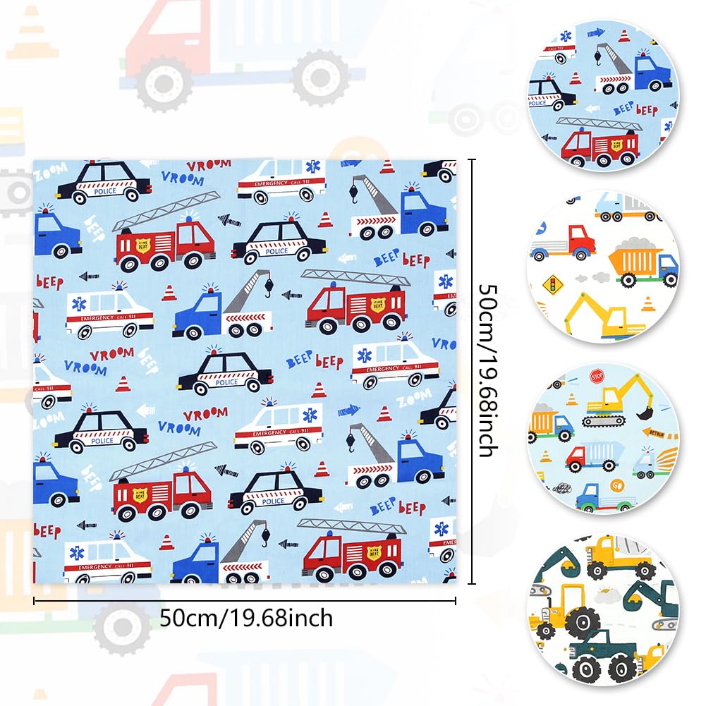 Excavator Fat Quarters Fabric Bundles, 8 PCS Construction Truck Tractor Fabric Bundles,20 x 20 Inches Cotton Polyester Quilting Fabric Material Scraps for Sewing Quilting Patchwork Artcraft DIY