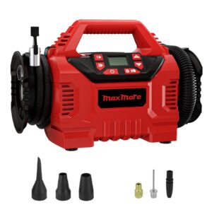 cordless tire inflator for milwaukee 18v battery, 160 psi high pressure portable air compressor with digital gauge, auto shut off, led light for balls, tires, swim toys (tool only)